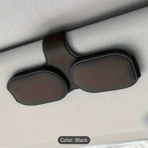 Magnetic PU Leather Car Glasses Holder Clip Black, Hold 2 Glasses